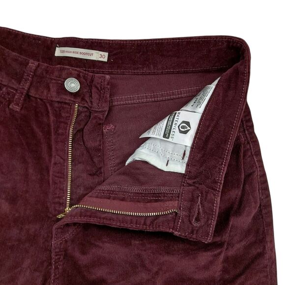 Levi's 725 Corduroy Pants Womens 30x32 Burgundy Bootcut High Rise Riding Stretch - Picture 3 of 12
